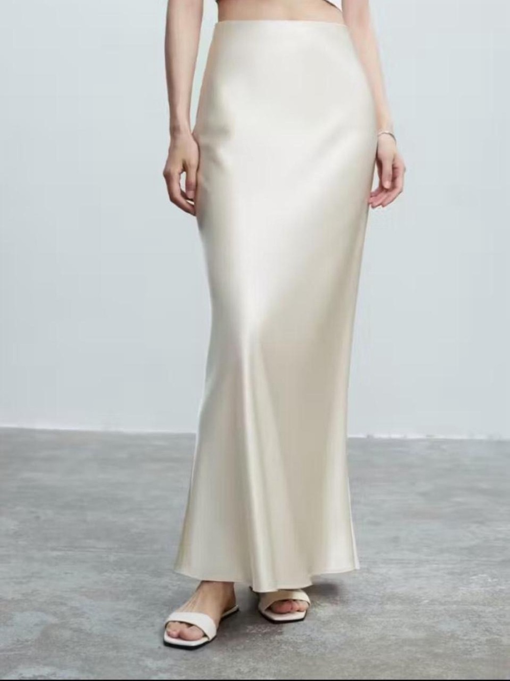 Satin Maxi Slip Skirt in Ivory